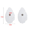Two white self-adhesive conductive electrode pads shown with dimensions 7.4cm by 4.6cm and a 3.5mm marking.