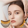 A woman is shown receiving a lymphatic contour facial massage using a specialized brush on her face.