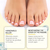 Primer plano de pies limpios y cuidados mostrando el efecto de un producto de cuidado de uñas en las uñas de las manos y los 