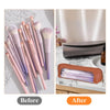 Vorher-Nachher-Vergleich einer PU-Leder-Aufbewahrungstasche für Make-up-Pinsel mit verschiedenen Pinselsets.