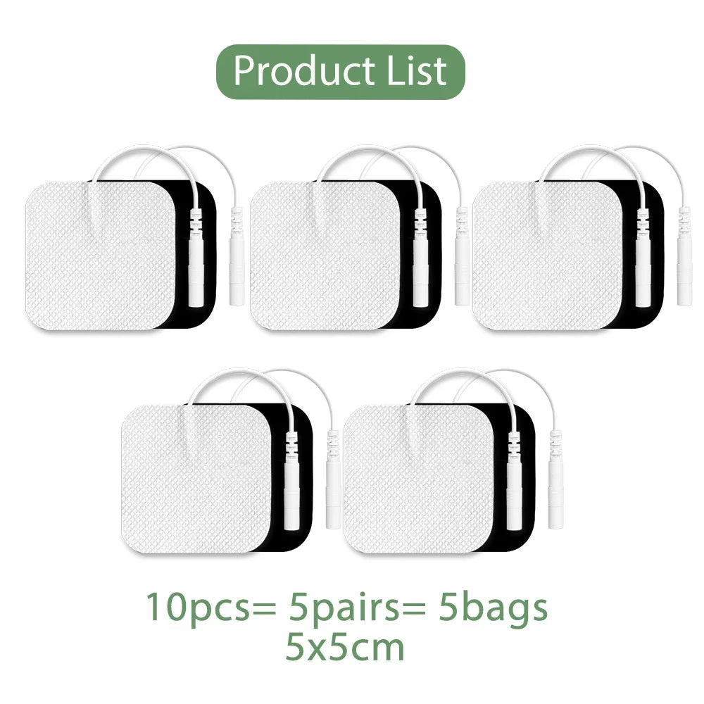 Liste de dix paires de pâtes électrodes réutilisables non tissées pour la stimulation musculaire, emballées en cinq sacs.
