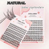 A display of natural false eyelashes and a pair of tweezers on a pink background.