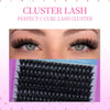 A close-up of a cluster lash set showing multiple rows of black lashes for eyelash extensions.
