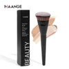 A black MAANGE Premium Beauty Brush shown next to a flat foundation brush.