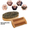 A set of boar bristle beard and mustache combs shown with various grooming styles.