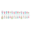 A set of 20 press-on nails shaped like starfish in almond and gradient blue colors.
