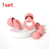 A set of pink silicone ear plugs for sleep and protection, shown in various sizes.
