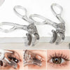 A pair of clear dual-type eyelash curlers with combs shown in various angles.