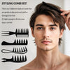 A man is shown holding a black 4-piece wide tooth men's hair styling comb set.