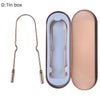 A pair of rose gold stainless steel and copper tongue scrapers for oral hygiene.