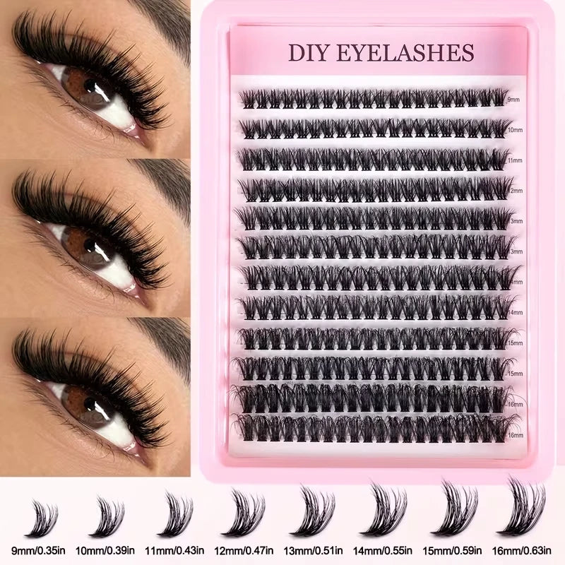 A display of various cluster eyelashes in different lengths and styles for DIY beauty