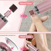 A pink portable 2-in-1 electric device used for hand and foot care, showing different modes of use.