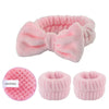 A pink faux fur makeup brush set includes a sponge and two round brush heads.