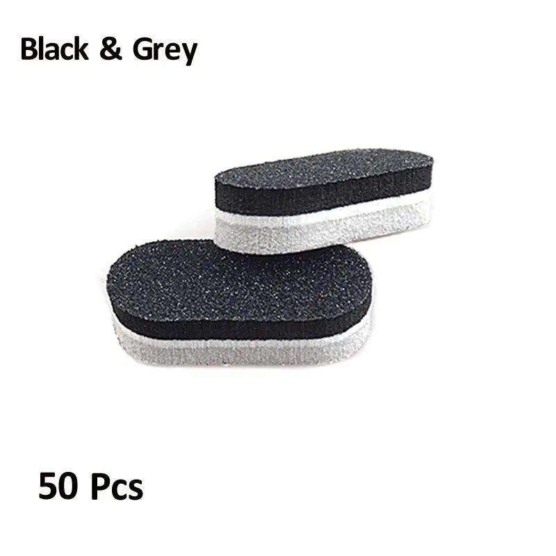A set of 50 professional dual-grit nail buffing blocks in black and grey.