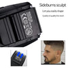 Black Sideburns sculpt electric shaver with a close-up view and a man using it.