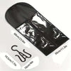 Black wig storage bag with a hanger shown diagonally, with various dimensions marked.
