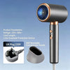 A black hair dryer with a brass accent, featuring a 360-degree rotatable concentrator nozzle and a UK plug.