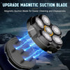 A magnetic suction blade is shown with blue electrical arcs, demonstrating its use for easier cleaning and disassembly.
