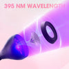 A purple clip-on UV LED nail lamp with a flexible gooseneck emitting light.