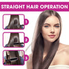 A woman's hair is being straightened using a heated comb, demonstrating a straight hair operation.