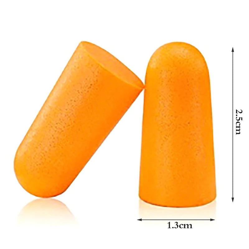 Un écouteur en mousse orange unique, vu de côté avec les dimensions.