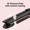 Placa de titanio negro 3D con recubrimiento cerámico, utilizada como plancha o herramienta para rizar cabello profesional.