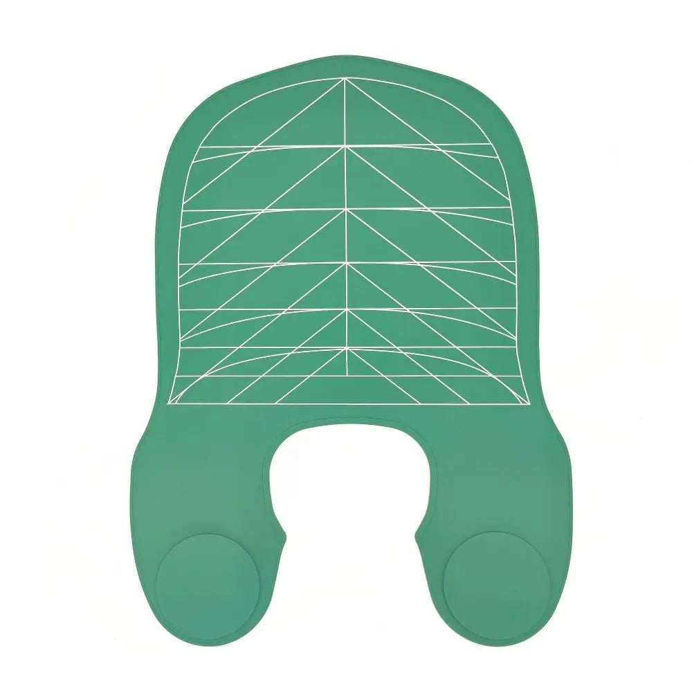 A green reusable silicone hair dyeing cape with a cutting collar and a curved shape.