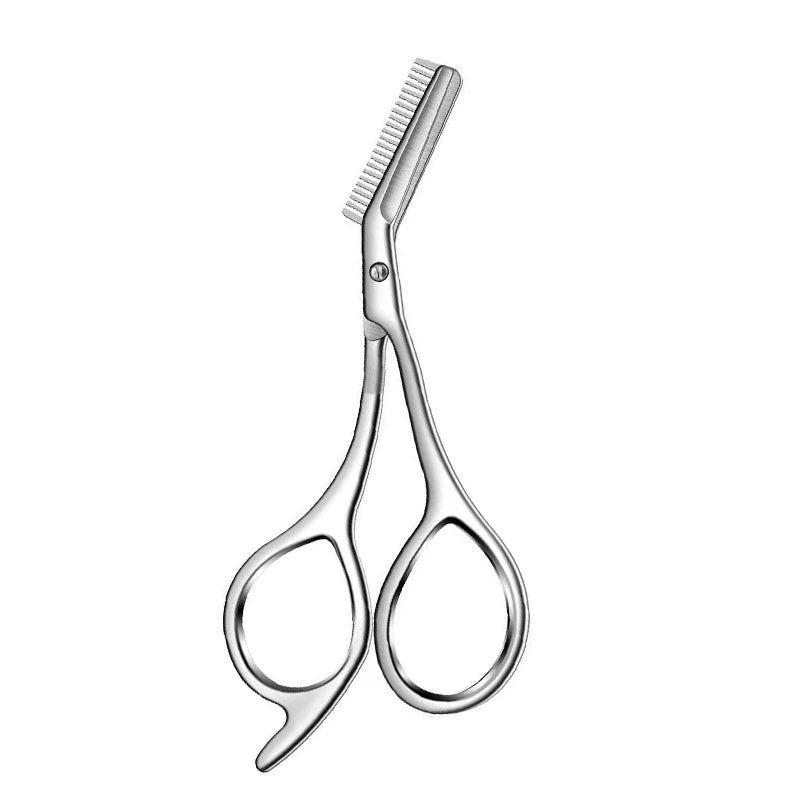 Precision stainless steel eyebrow scissors with a comb.