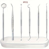 A set of six professional multi-tool tooth cleaning instruments displayed on a white base.