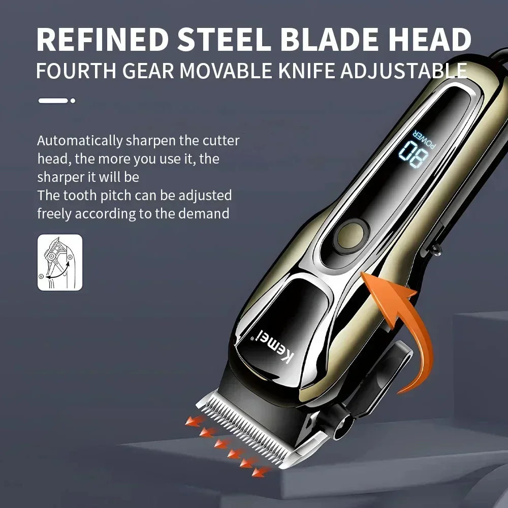 Close-up of a refined steel blade head for a fourth gear movable knife adjustable trimmer.
