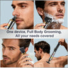 A set of electric grooming devices for full body grooming including a nose trimmer, facial shaver, and body groomer.