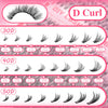 A display of D Curl eyelash extensions showing various curl degrees from 30D to 50D.