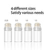 Four sizes of professional microneedling derma stamps in clear glass containers.