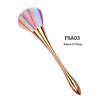 Rose gold nail dusting and makeup removal brush with pink and blue bristles