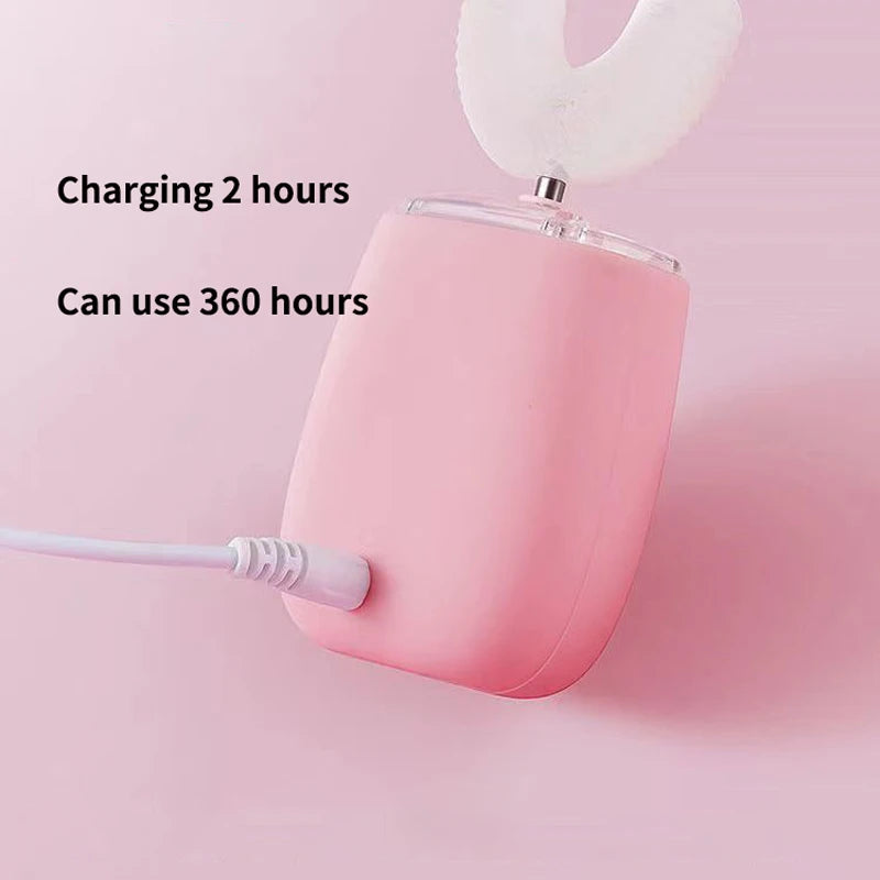 A pink automatic sonic electric toothbrush is shown with its head removed, highlighting its charging capability.
