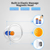 A diagram illustrating the features of a built-in elastic massage magnetic head including contact points, high elasticity, an
