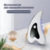 A silver microcurrent ion skin rejuvenation instrument is shown next to a seashell and on a light surface.