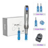 A Dr.pen microneedling pen device shown with its packaging and various replacement needles and an AU plug.