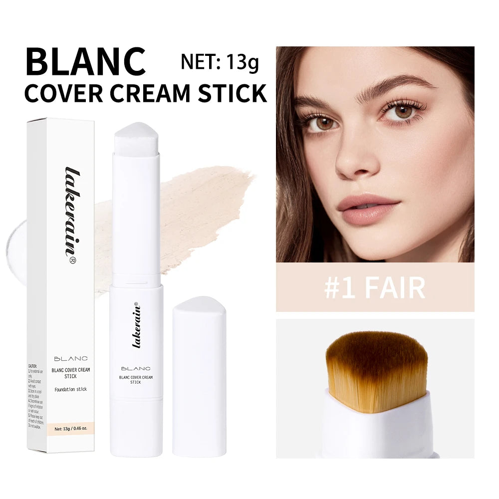 Un set de bâtons de crème pour couvrir Blanc, avec boîte et bâtons individuels, montré à côté d'un mannequin montrant la peau