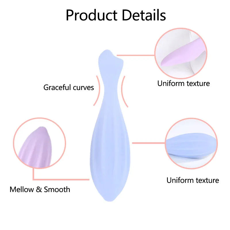 A light purple silicone gua sha roller for facial massage and contouring, showing its smooth curves and uniform texture.