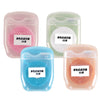 Four containers of 50m disposable nylon dental floss in pink, green, blue, and orange colors.