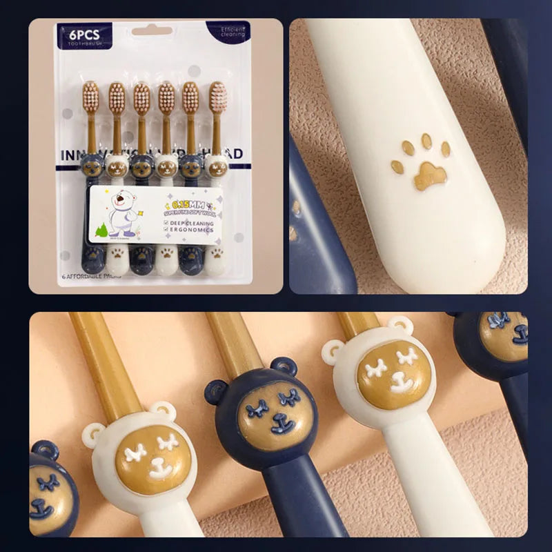 Un juego de cepillos de dientes de oso de dibujos animados para niños en varios colores y tamaños.