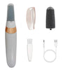 A set of electric foot files including a main unit, a pink file, and a black textured file, along with a charging cable.