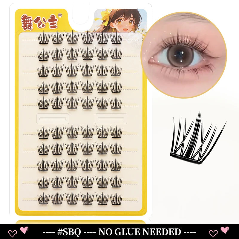 A package of Dingsen Cluster Eyelash Extensions showing various lash styles and a close-up of an eye.