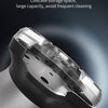Close-up view of the magnetic rotary electric hair shaver head with a silver and black finish.