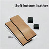 A rectangular piece of soft bottom leather used as a sharpening strop, shown next to smaller pieces.