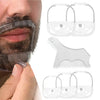 Gros plan d'une main tenant un kit de modelage de barbe avec plusieurs gabarits en silicone pour le soin de la barbe.