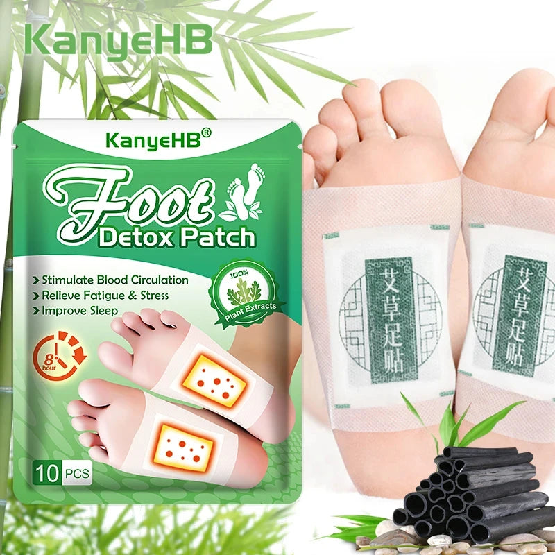 Pack of 10 KanyeHB Foot Detox Patches applied to the soles of feet for circulation and relaxation