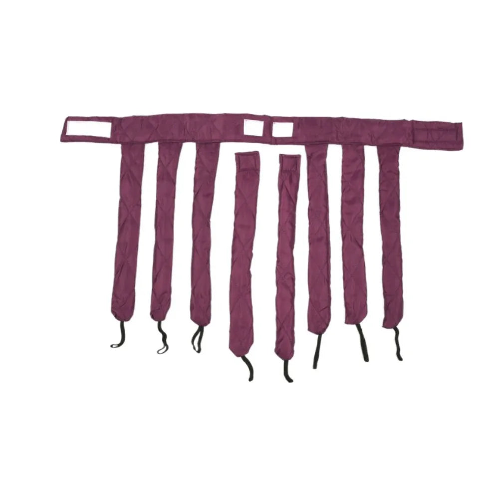 A set of purple removable heatless hair curlers for overnight styling.