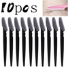A set of ten black stainless steel eyebrow trimmers shown individually against a white background.
